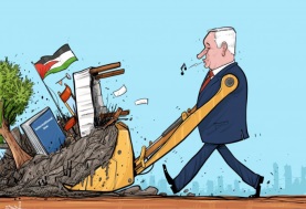 كاريكاتير لنتنياهو يعبر عن جرفه لدولة فلسطين - تصميم أحمد رحمة