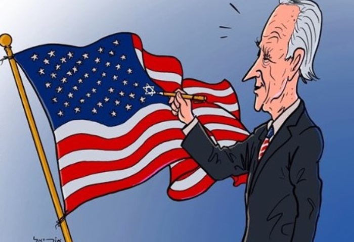إسرائيل نجمة في العلم الأمريكي- كاريكاتير 