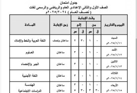 جدول امتحانات نصف السنة 2025 للصف الثالث الإعدادي